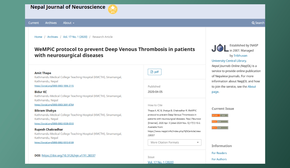 WeMPiC protocol to prevent Deep Venous Thrombosis in patients with neurosurgical diseases